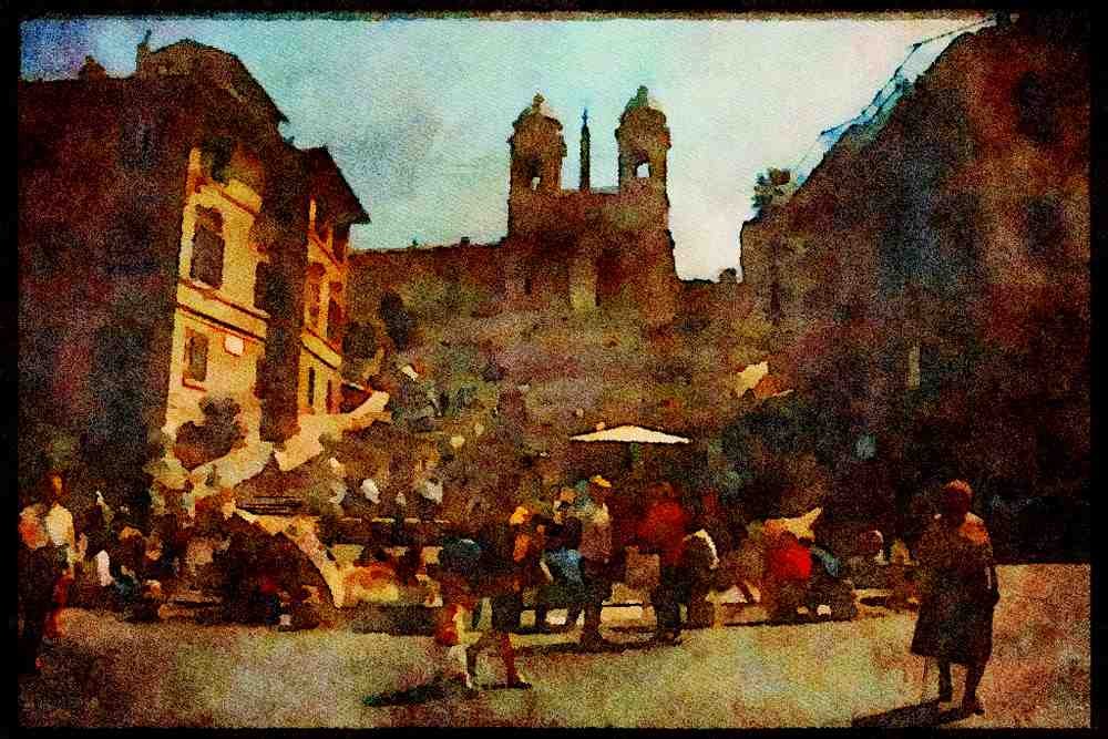Italian Italy 111016 Spanish Steps, Rome A4 Limited Edition Watercolour Print
