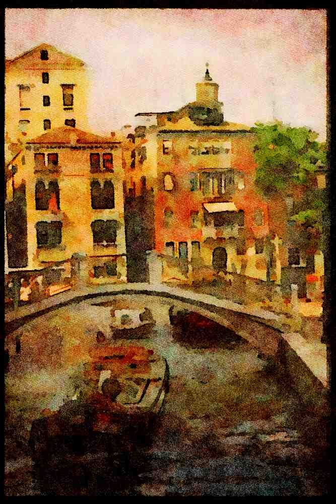 Italian Italy 111049 Boats In Canal, Venice A4 Limited Edition Watercolour Print