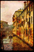Italian Italy 111050 Buildings Along Canal, Venice A4 Limited Edition Watercolour Print