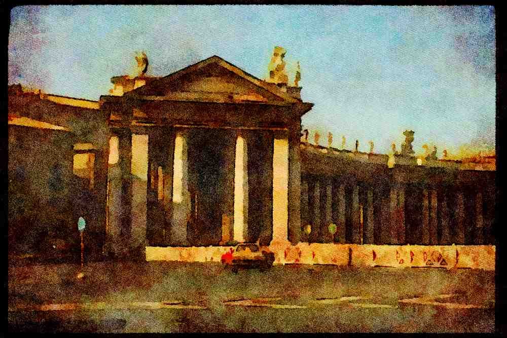 Italian Italy 111055 Bernini's Colonnade, Piazza San Pietro, Rome A4 Limited Edition Watercolour Print