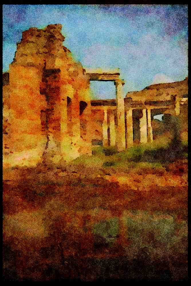 Italian Italy 111059 Maritime Theatre, Hadrian's Villa A4 Limited Edition Watercolour Print