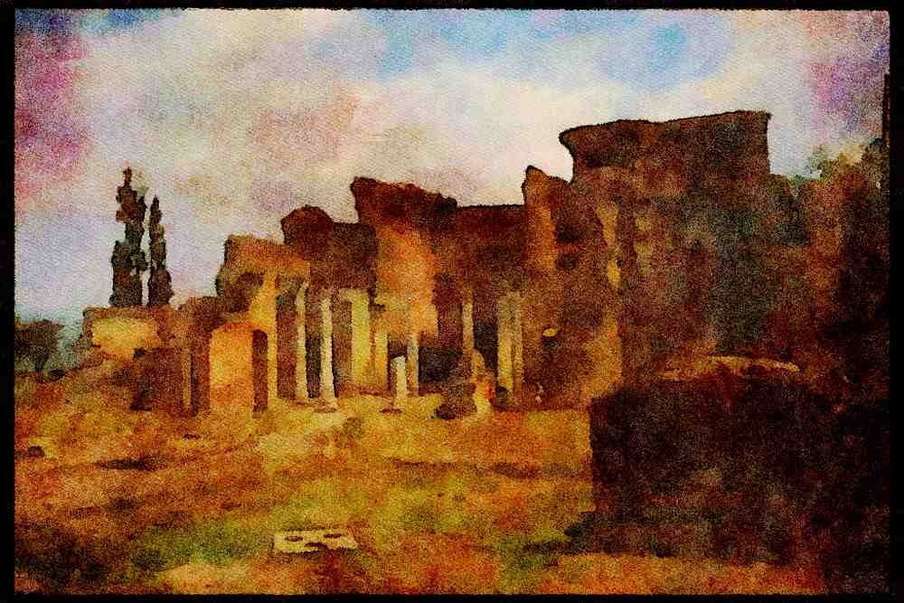Italian Italy 111060 Piazza D'Oro, Imperial Palace, Hadrian's Villa A4 Limited Edition Watercolour Print