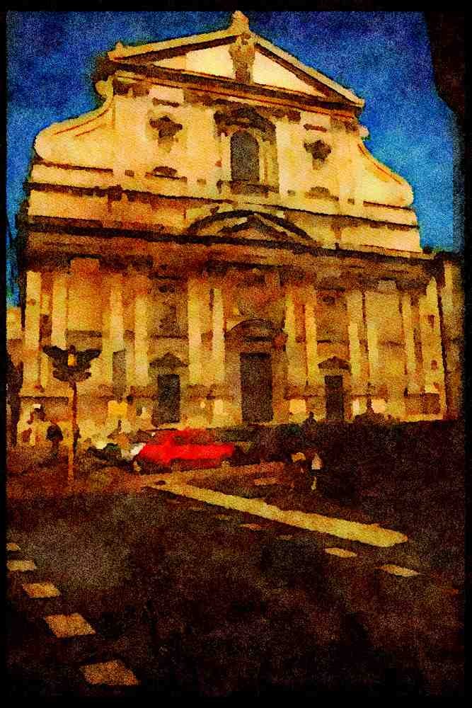 Italian Italy 111068 Front Facade Of Il Gesu, Rome A4 Limited Edition Watercolour Print