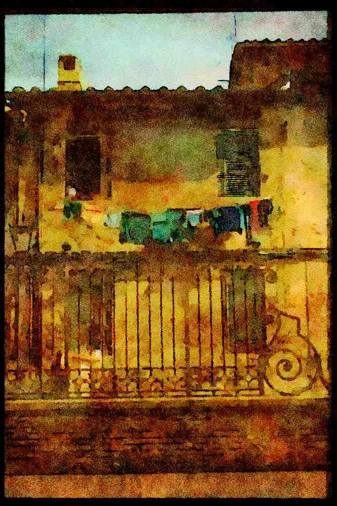 Italian Italy 111078 Old Building And Laundry, Siena A4 Limited Edition Watercolour Print