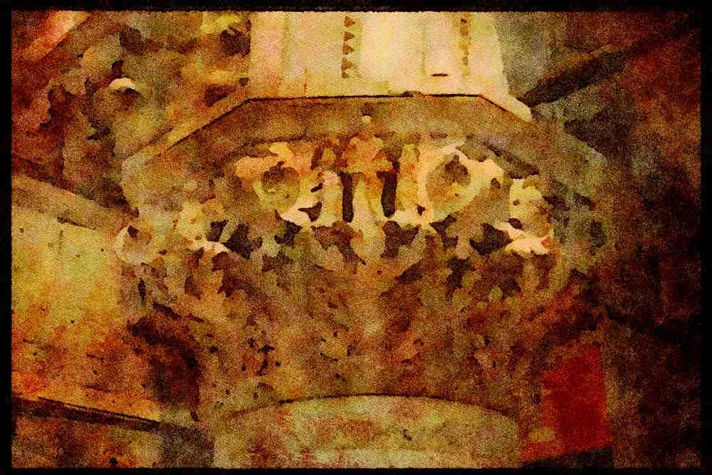 Italian Italy 111091 Column Capital, Doges' Palace, Venice A4 Limited Edition Watercolour Print