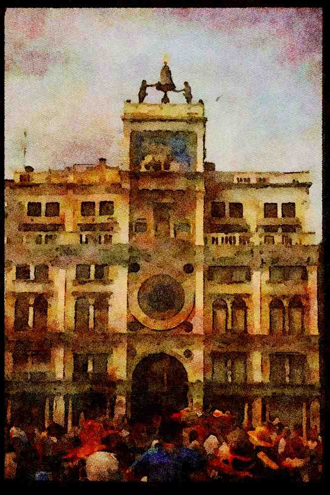 Italian Italy 111099 Clock Tower, Venice A4 Limited Edition Watercolour Print