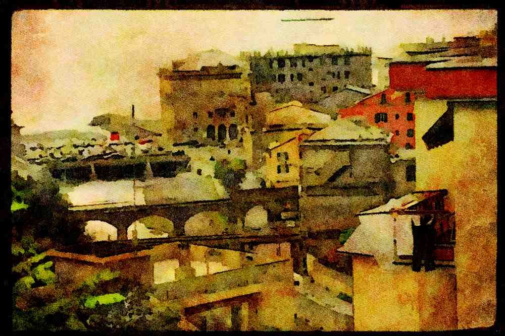Italy Italian 079011 View Of The City, Genoa A4 Limited Edition Watercolour Print