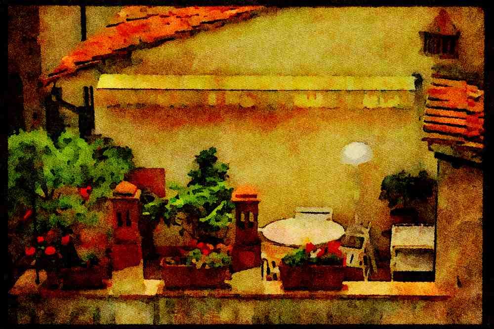 Italy Italian 079026 Villa's Terrace, Florence A4 Limited Edition Watercolour Print
