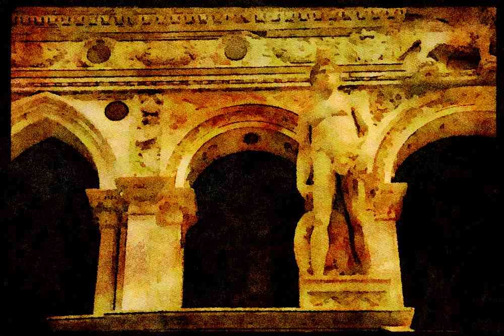 Italy Italian 079033 Statue At The Palace, Venice A4 Limited Edition Watercolour Print