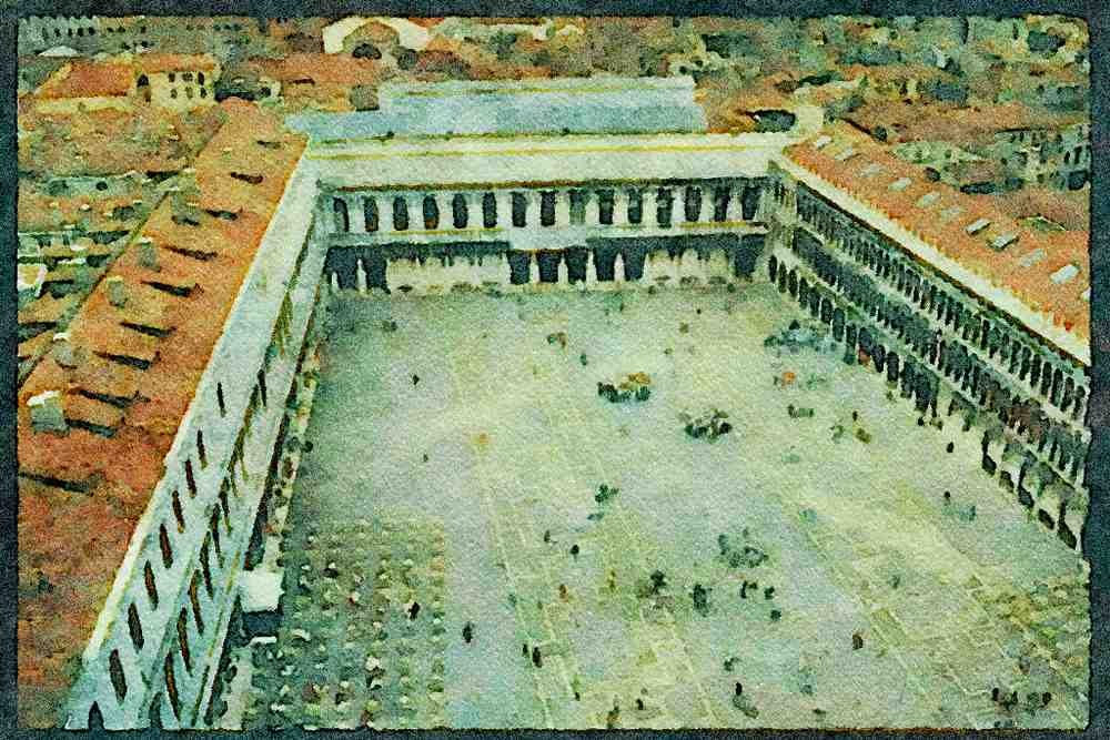 Italy Italian 079037 St. Mark's Square From The Observation Tower, Venice A4 Limited Edition Watercolour Print