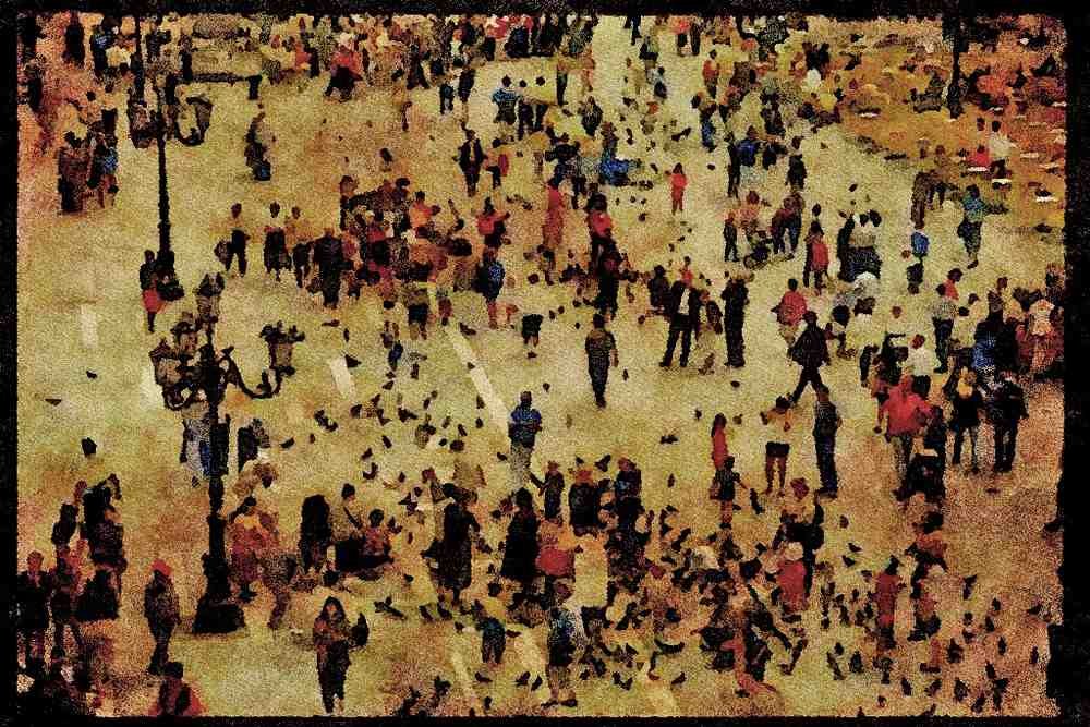 Italy Italian 079038 Crowd At St. Mark's Square, Venice A4 Limited Edition Watercolour Print