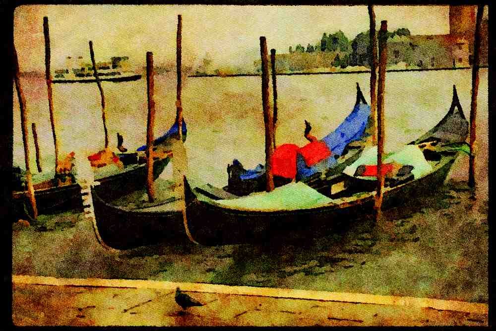 Italy Italian 079044 Gondola In The Canal, Venice A4 Limited Edition Watercolour Print