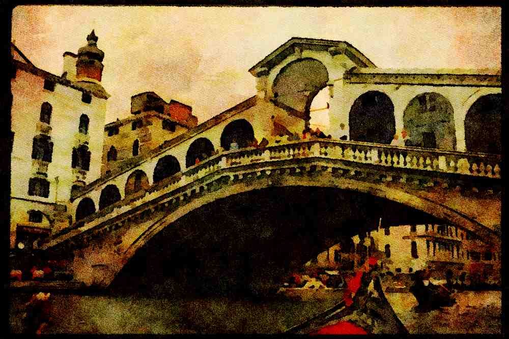 Italy Italian 079049 Rialto Bridge, Venice A4 Limited Edition Watercolour Print