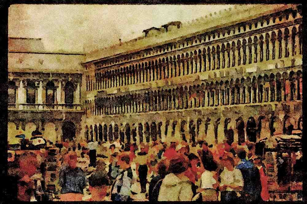 Italy Italian 079055 Activity In Front Of The Cathedral, Venice A4 Limited Edition Watercolour Print