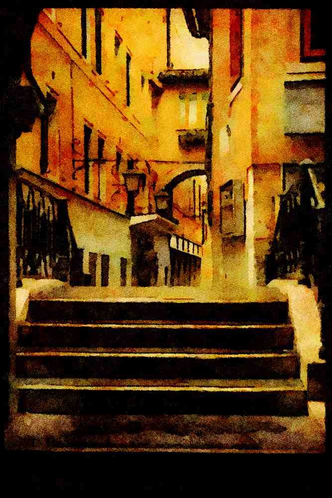 Italy Italian 079056 Bridge And Alley, Venice A4 Limited Edition Watercolour Print