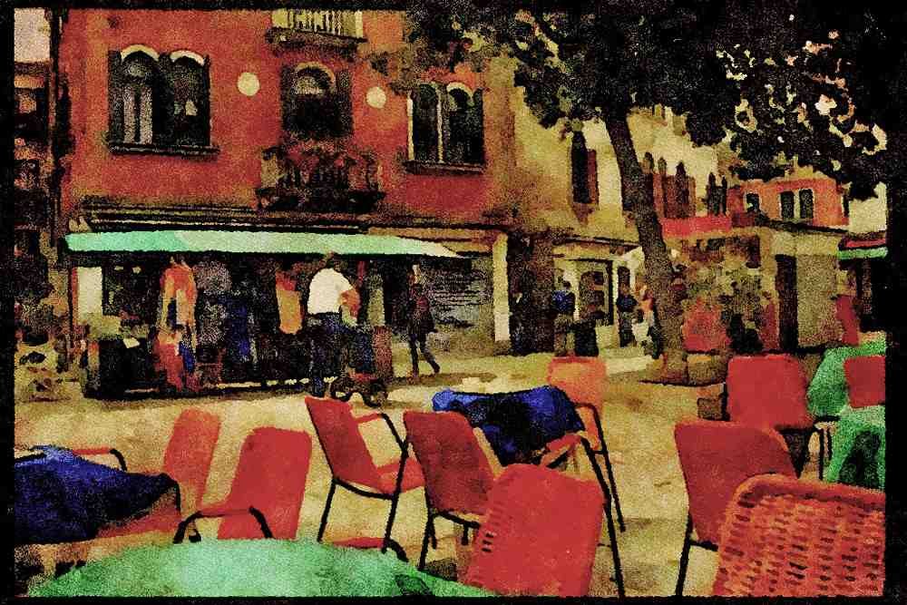 Italy Italian 079057 Terrace And Shop, Venice A4 Limited Edition Watercolour Print