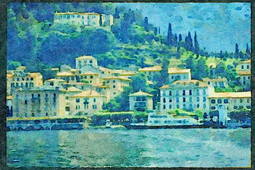 Italy Italian 079070 View Of The Village From Como Lake, Murano A4 Limited Edition Watercolour Print