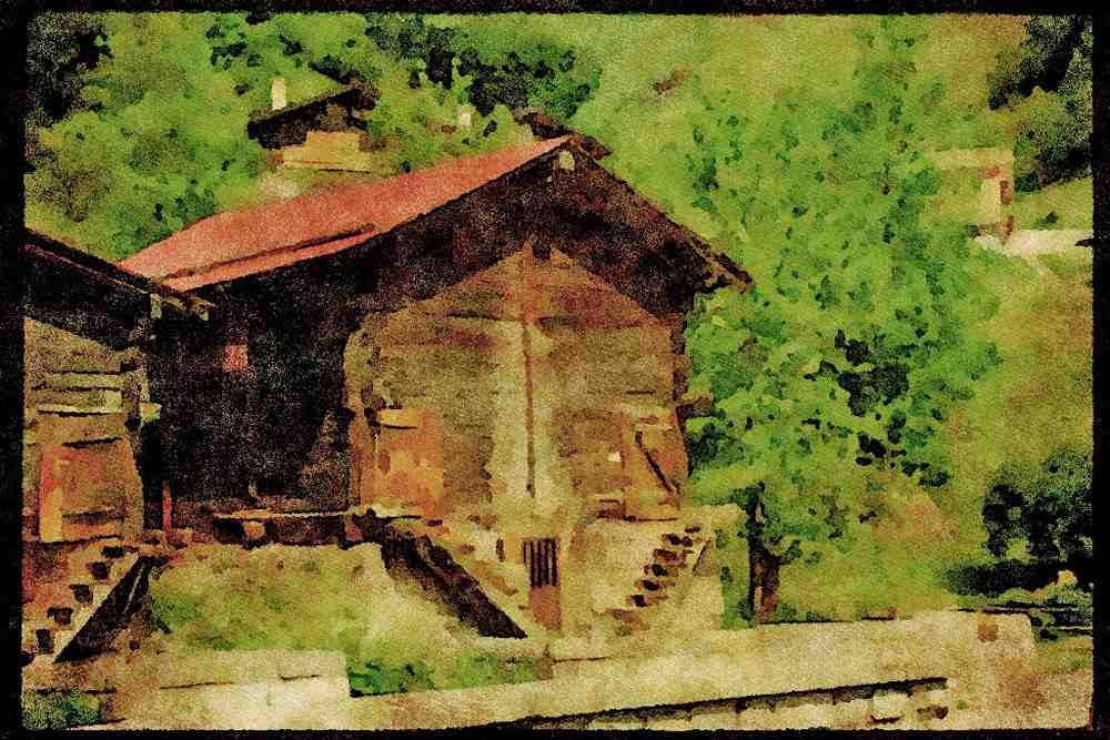 Italy Italian 079078 Old House In Menaggio, Murano A4 Limited Edition Watercolour Print