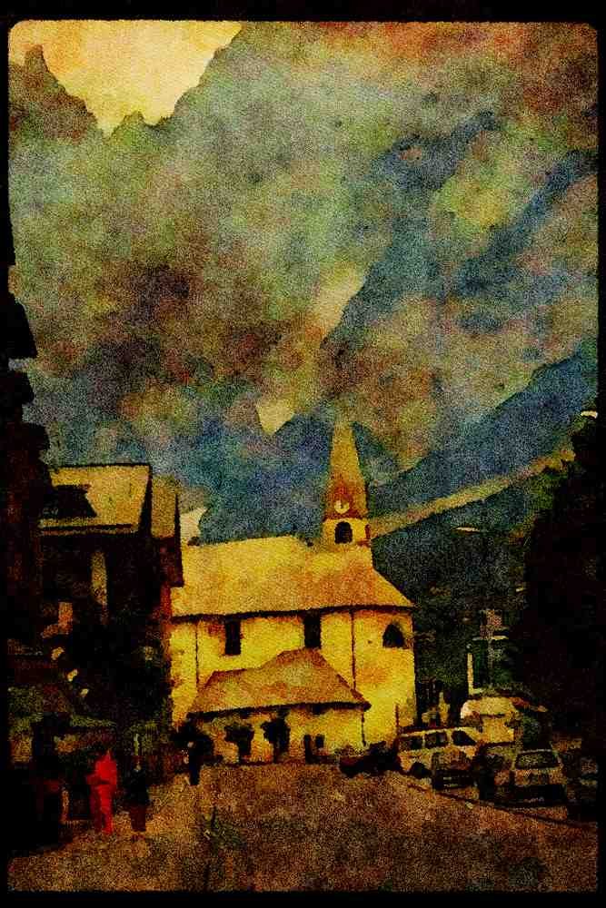 Italy Italian 079084 Canazei Church, Murano A4 Limited Edition Watercolour Print