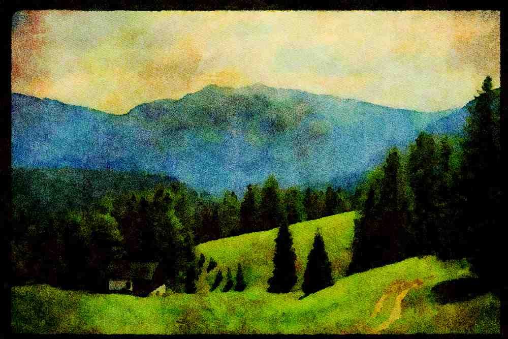 Italy Italian 079086 Dolomite Landscape, Murano A4 Limited Edition Watercolour Print