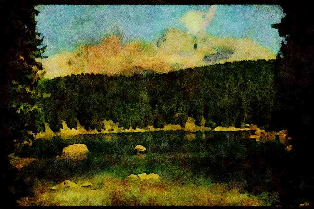 Italy Italian 079097 Di Carezza Lake And Mountain, Dolomite, Murano A4 Limited Edition Watercolour Print
