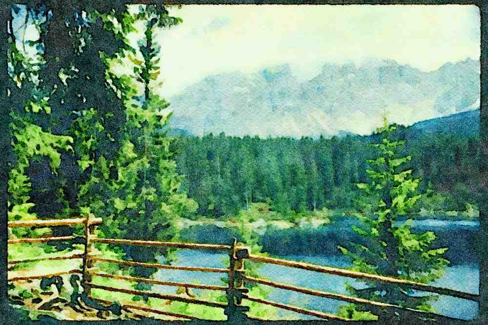 Italy Italian 079098 Di Carezza Lake And Landscape, Dolomite, Murano A4 Limited Edition Watercolour Print