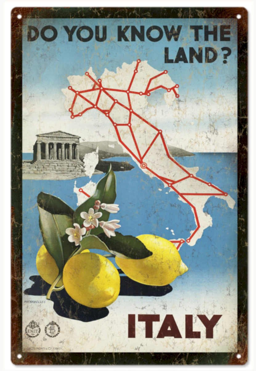 Italy Map Lemons Vintage Retro Advert Ads A4 Photo Print
