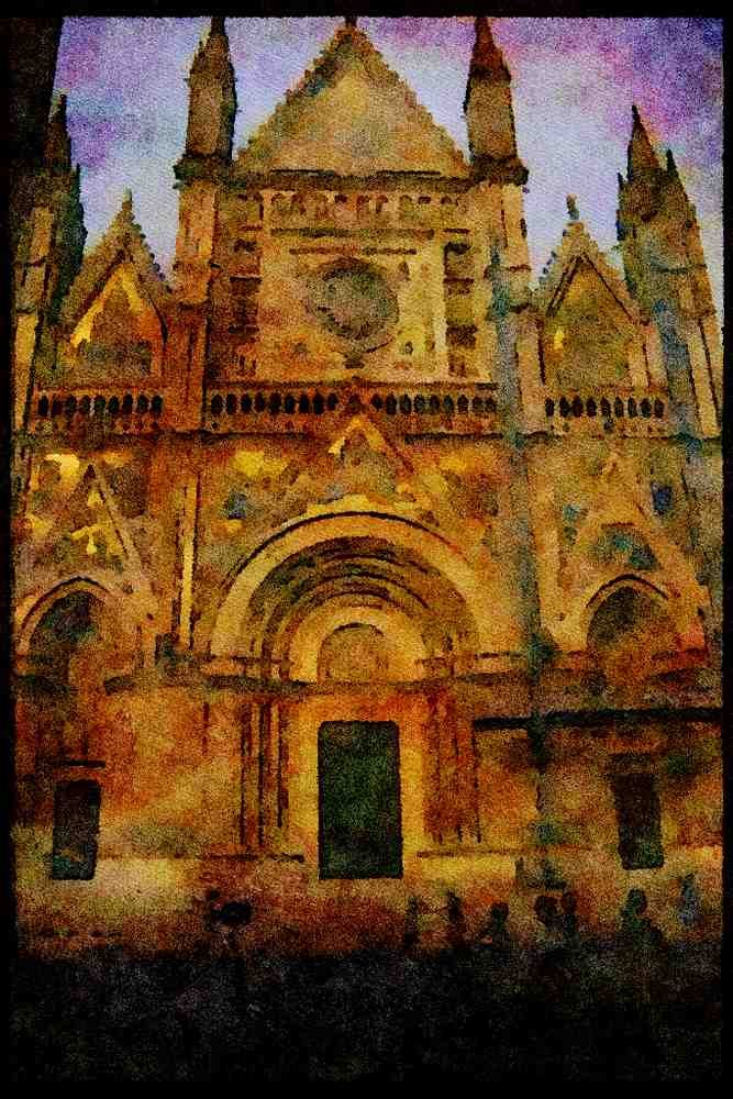 Italy visit 224037 Cathedral, Orvieto A4 Limited Edition Watercolour Print