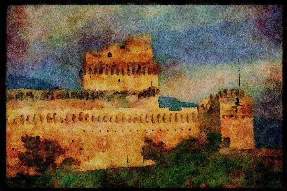 Italy visit 224056 Medieval Castle, Assisi A4 Limited Edition Watercolour Print