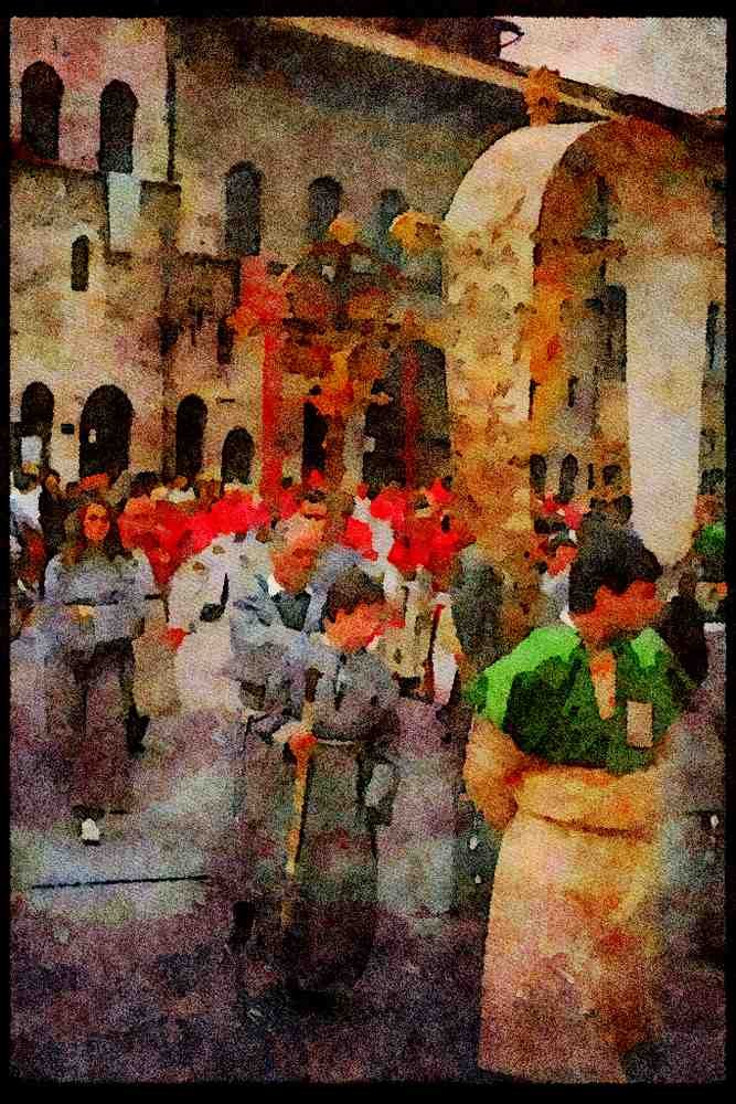 Italy visit 224061 Religious Procession, Assisi A4 Limited Edition Watercolour Print