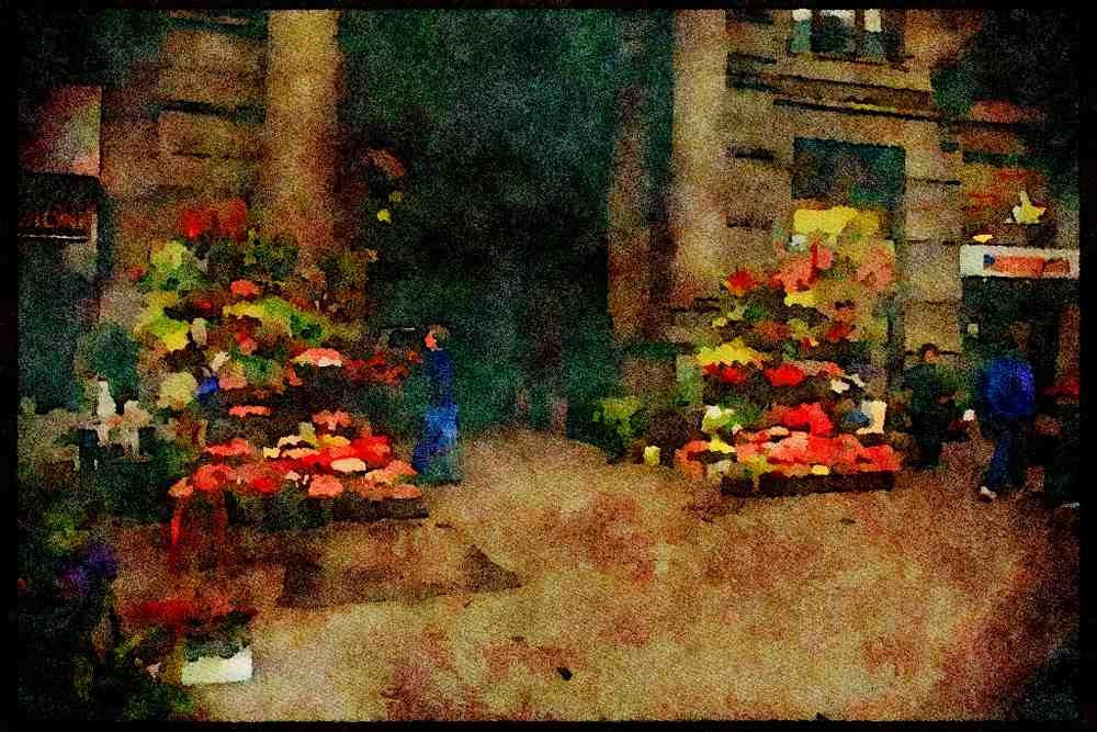 Italy visit 224072 Flower Stall, Milan A4 Limited Edition Watercolour Print