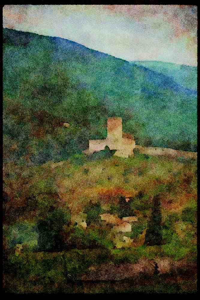 Italy visit 224096 Medieval Castle, Assisi A4 Limited Edition Watercolour Print