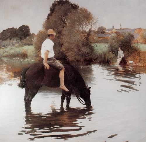 J A Muenier Jeune Paysan Faisant Boire Son Cheval A4 Photo Print