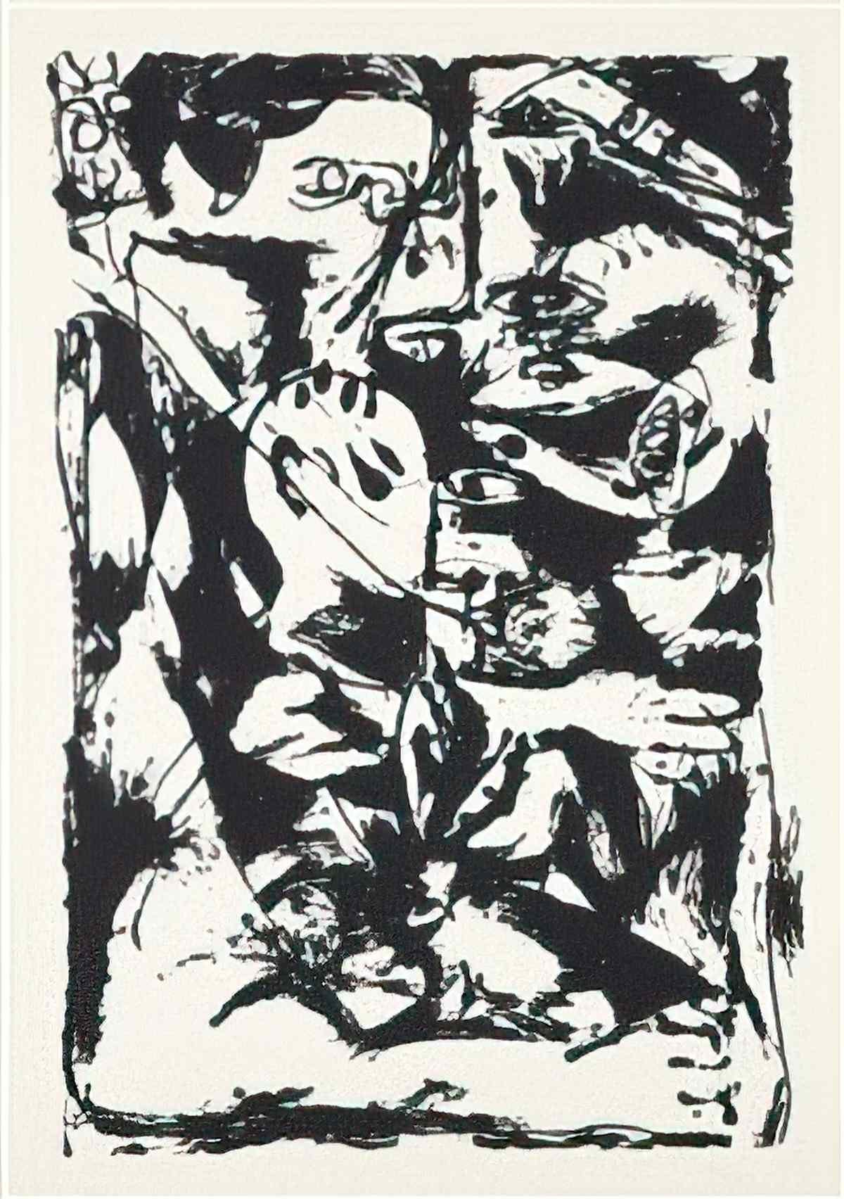 Jackson Pollock composition with red triangles Art A4 Photo Print