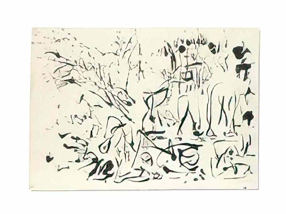 Jackson Pollock untitled blue white and orange composition Art A4 Photo Print