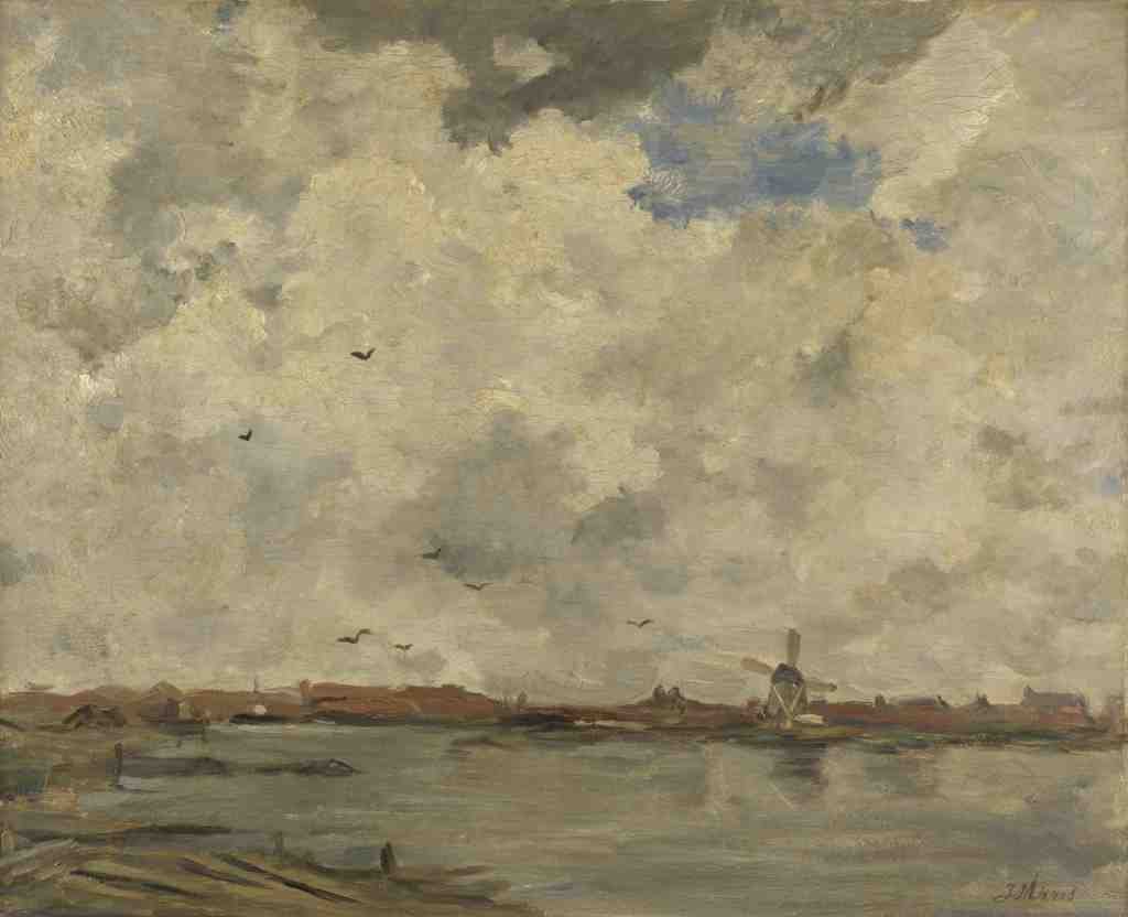 Jacob Maris A Windmill and Houses beside Water Stormy Sky A4 Photo Print