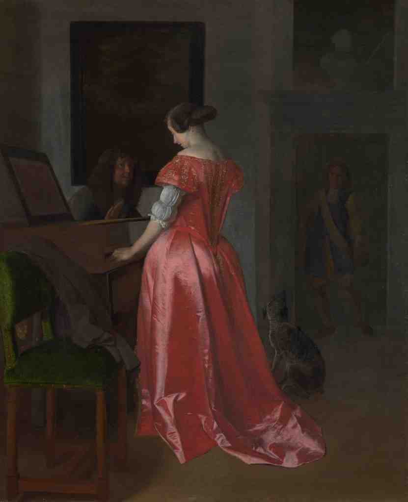Jacob Ochtervelt A Woman standing at a Harpsichord, a Man seated by her A4 Photo Print