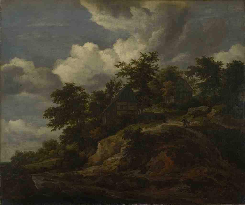 Jacob van Ruisdael A Rocky Hill with Three Cottages, a Stream at its Foot A4 Photo Print
