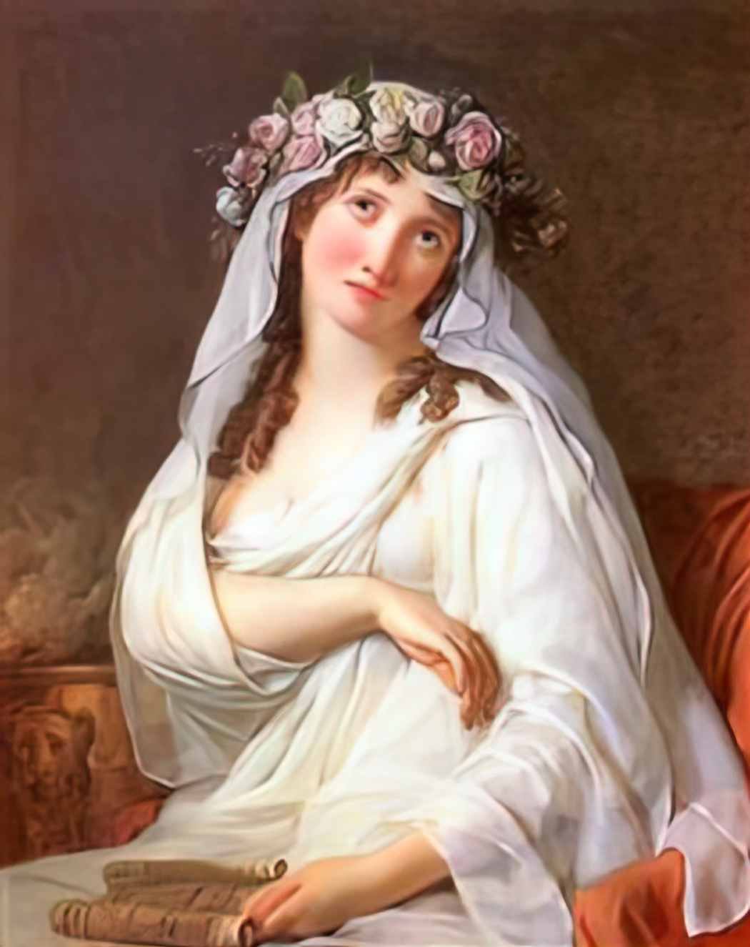 Jacques Louis David a vestal virgin crowned with flowers Art A4 Photo Print