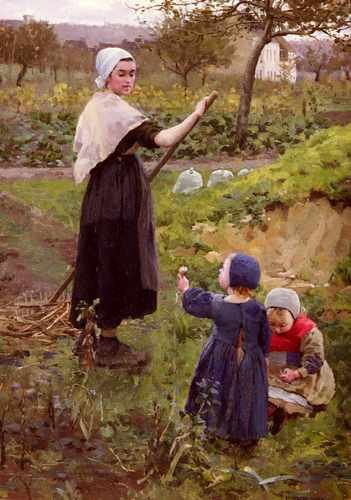 Jameson Middleton A Mother With Her Daughters In The Kitchen Garden A4 Photo Print