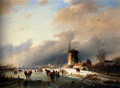 Jan Jacob Spohler Figures Skating on a Frozen River A4 Photo Print
