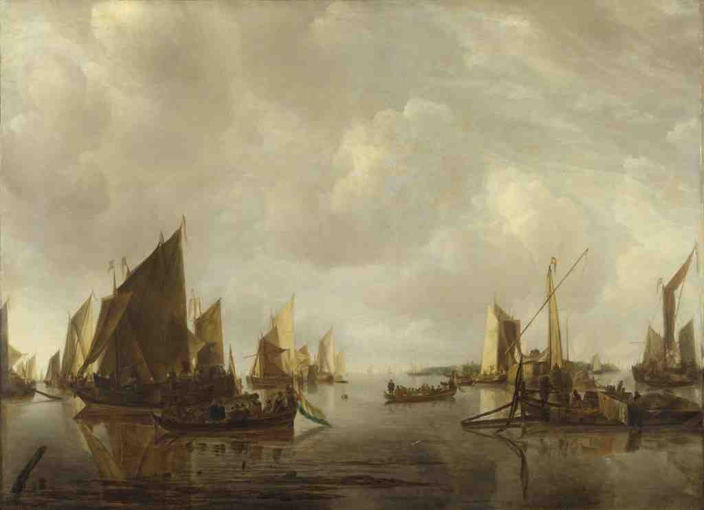 Jan van de Cappelle A River Scene with Dutch Vessels Becalmed A4 Photo Print