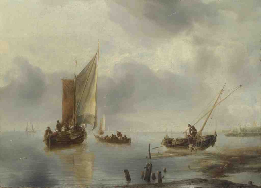Jan van de Cappelle A Small Vessel in Light Airs, and Another Ashore A4 Photo Print