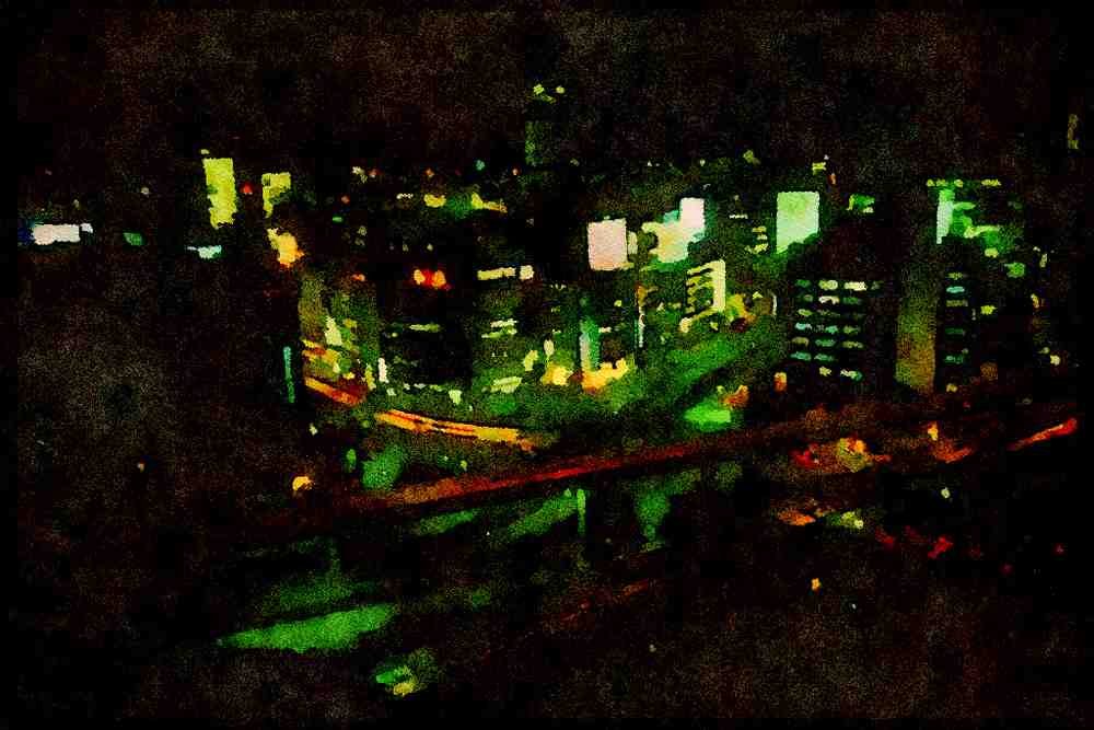 Japan 065047 Night Scene A4 Limited Edition Watercolour Print