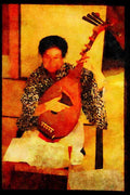 Japan 065074 Playing The Five string Biwa A4 Limited Edition Watercolour Print