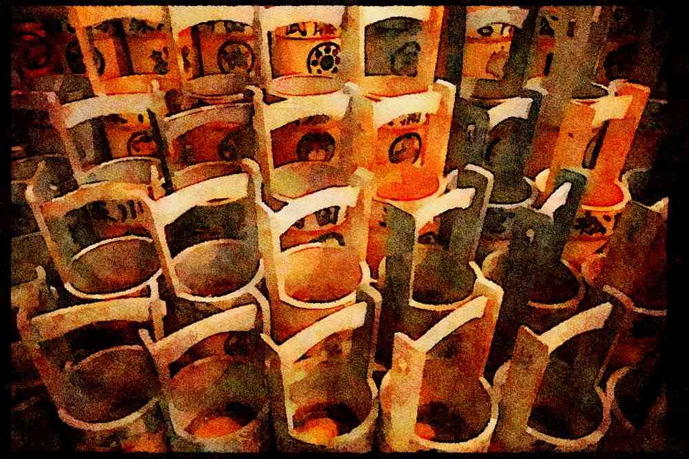 Japan 065082 Japanese Wooden Pails A4 Limited Edition Watercolour Print