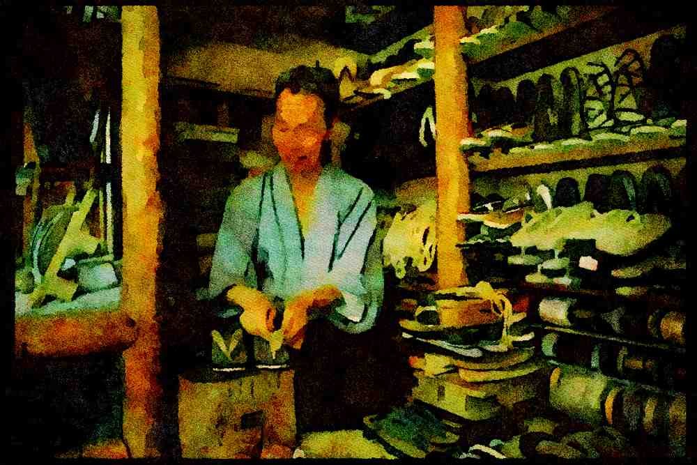 Japan 065085 Shoe And Sandal Vendor A4 Limited Edition Watercolour Print