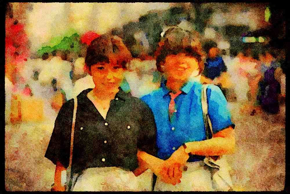 Japan 065093 Young Girls Smiling At Camera A4 Limited Edition Watercolour Print
