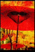 Japan 065104 Red Lacquer Umbrellas, Jindaiji Temple, Tokyo A4 Limited Edition Watercolour Print