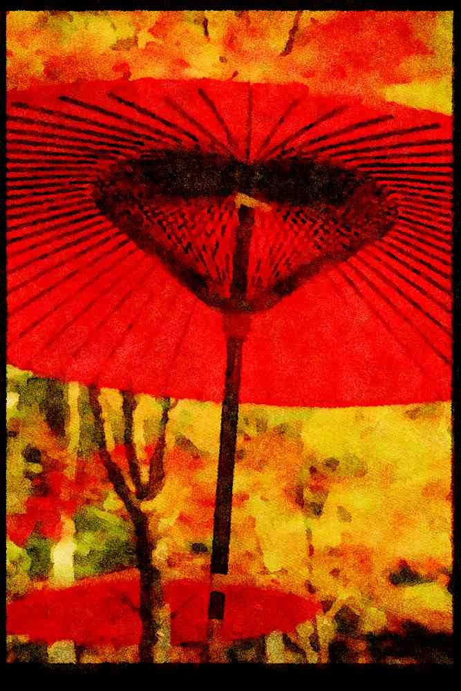 Japan 065104 Red Lacquer Umbrellas, Jindaiji Temple, Tokyo A4 Limited Edition Watercolour Print